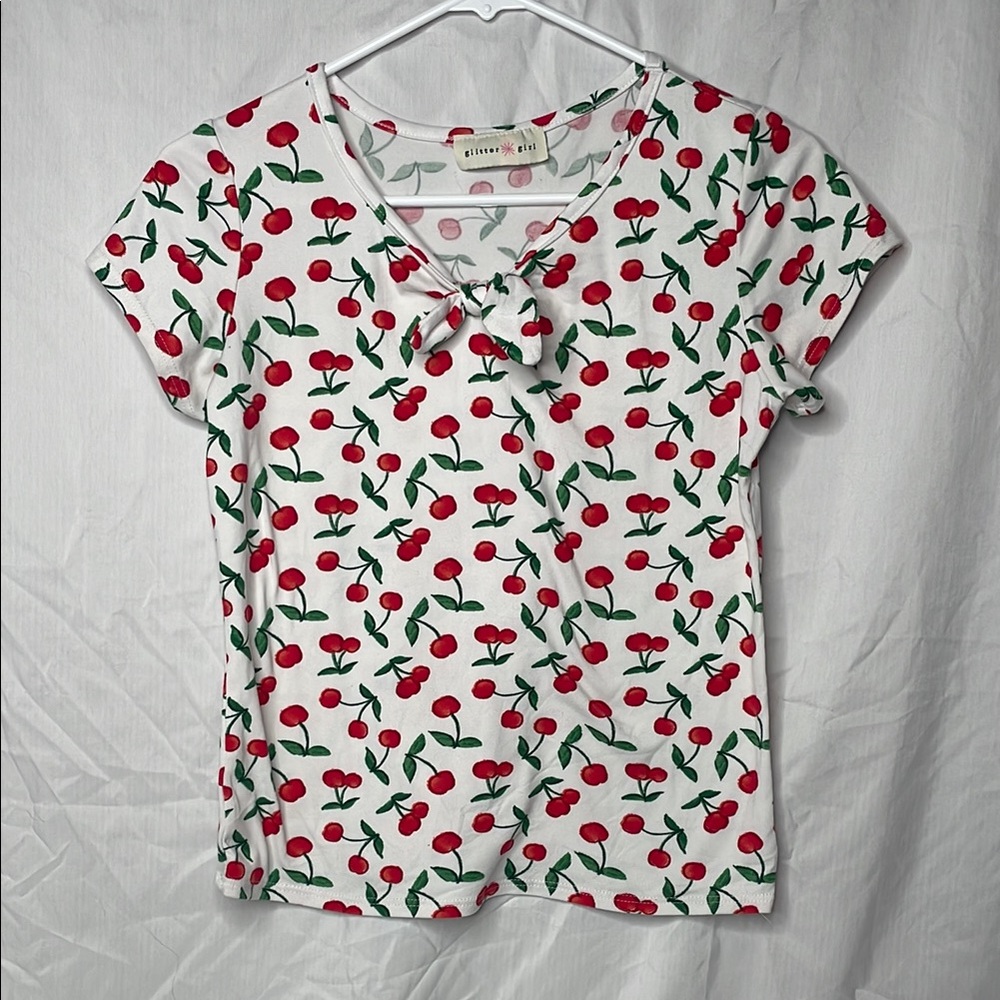 Forever 21 White and Red Fitted Tie Front T-Shirt